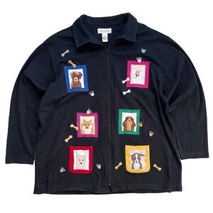 Bechamel Womens Sz XL Black Dog Breed Patches Jacket Full Zip Dog Lover